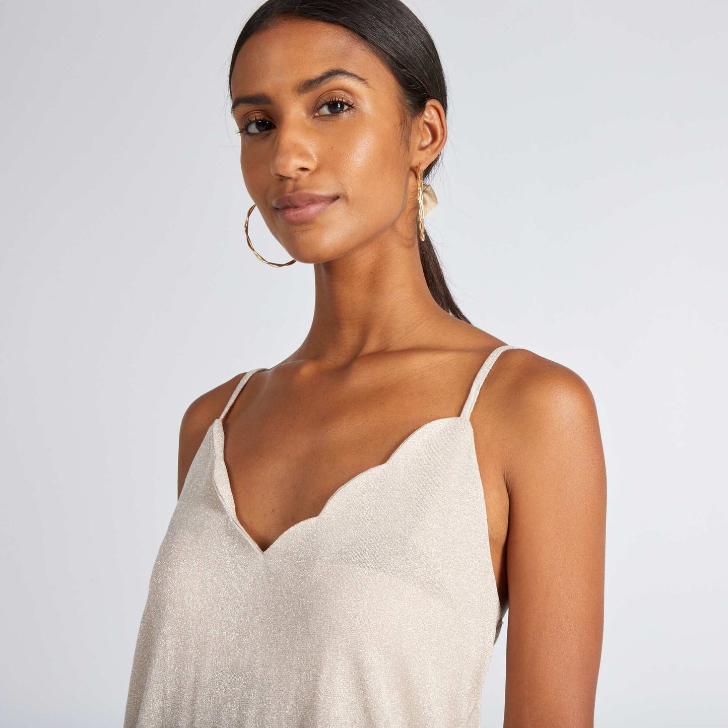 Glittery vest top with scalloped neckline PEACH 4