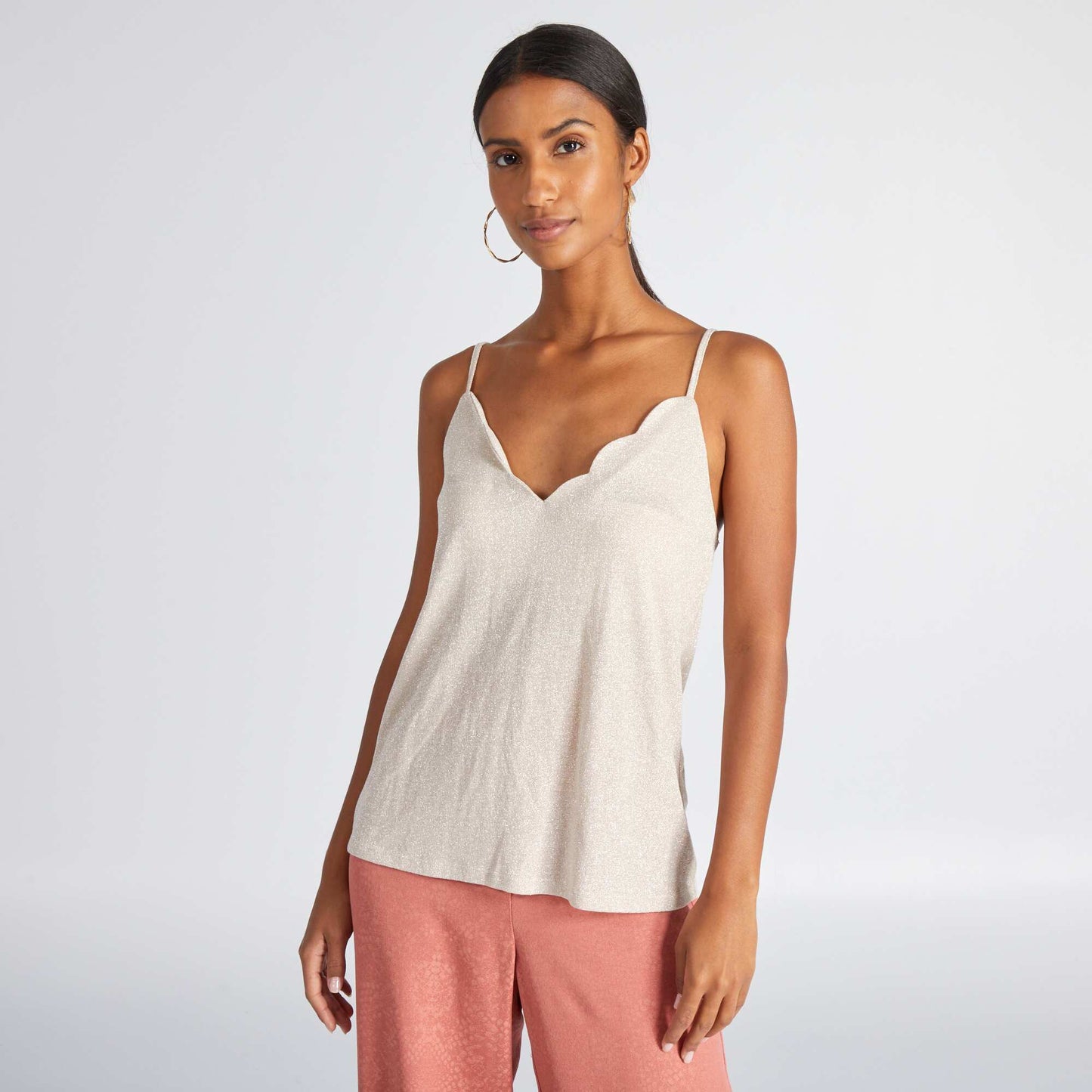 Glittery vest top with scalloped neckline PEACH 4