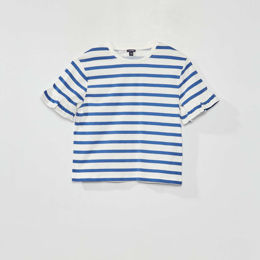 Striped T-shirt with ruffled sleeves BLUE_RAY