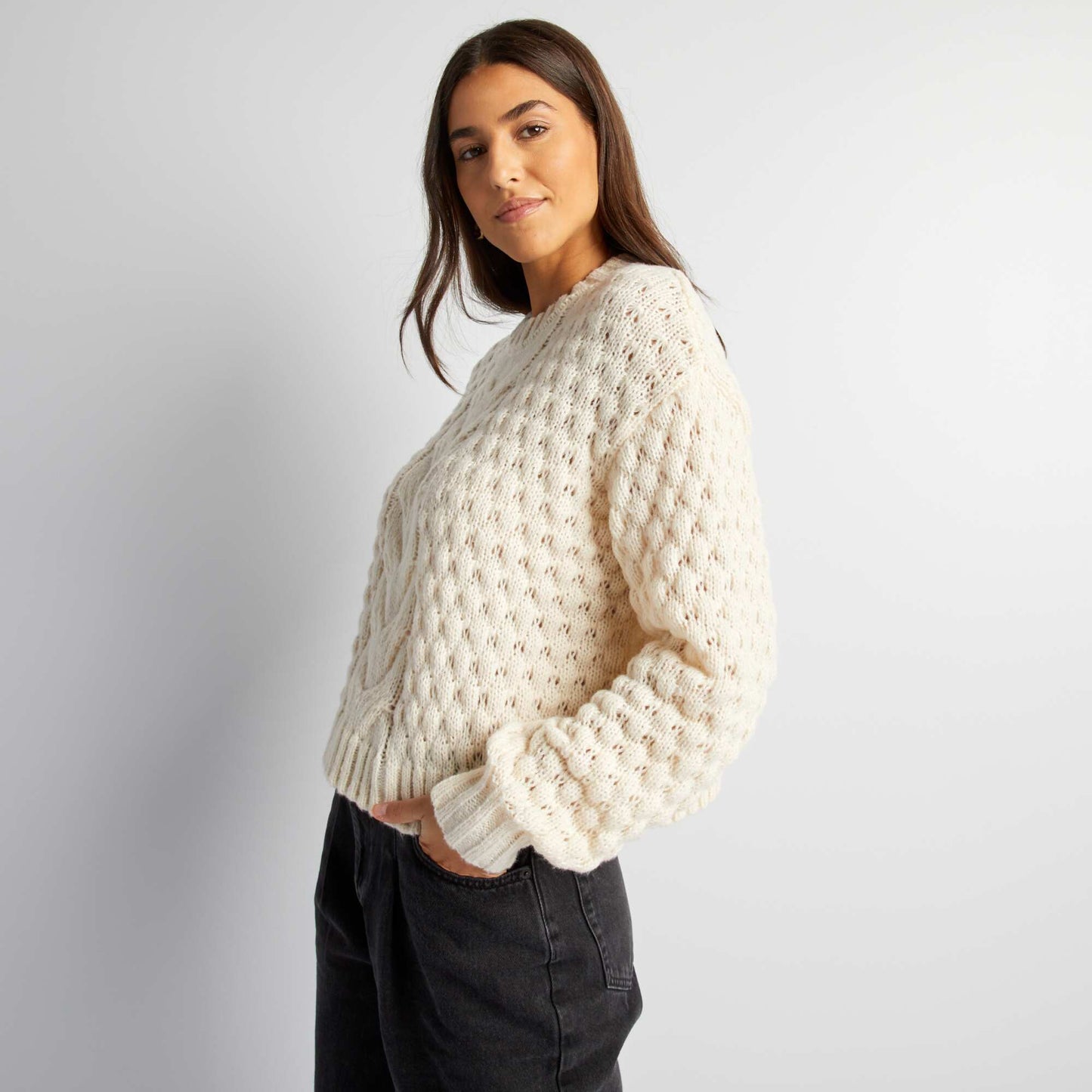 Woven knit sweater WHITE EGG