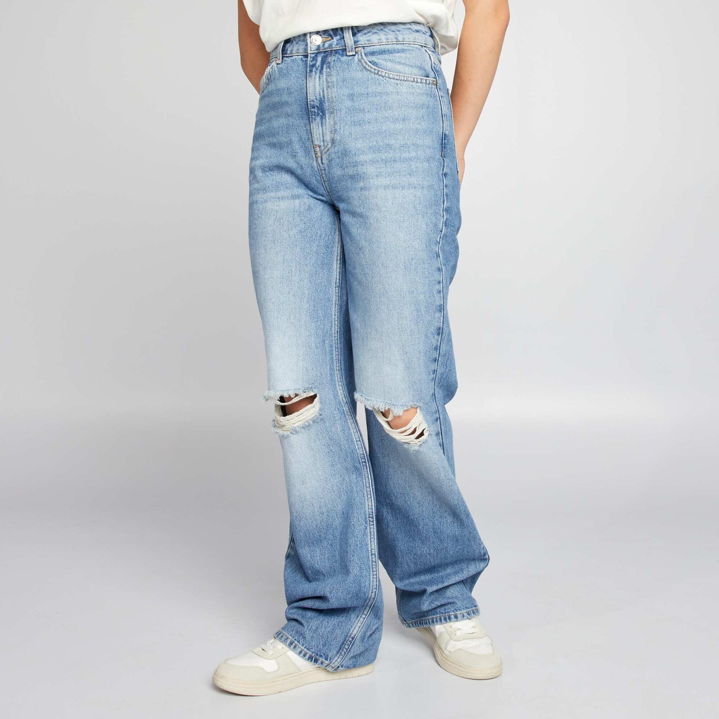 Destroyed wide-leg jeans - 5 pockets DOUBLE_STO