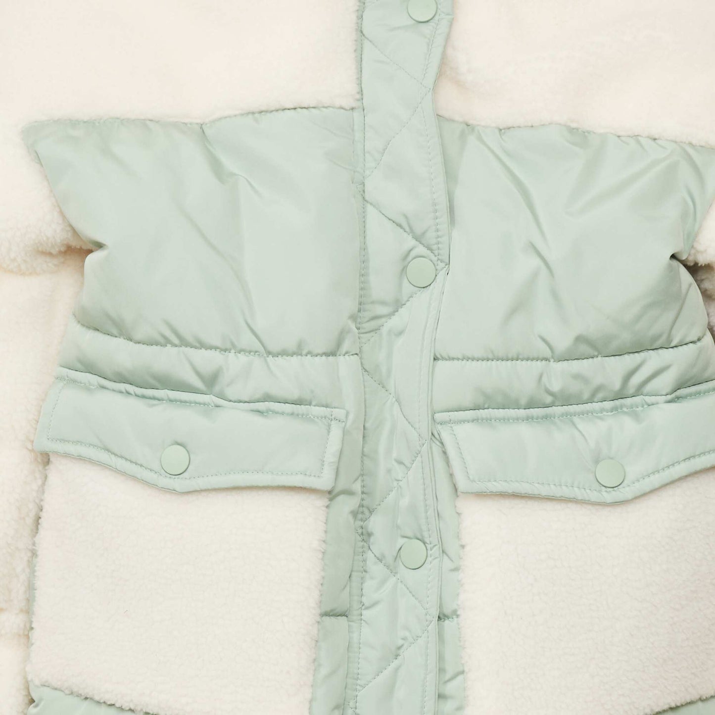 Mixed-material padded jacket with hood GREEN