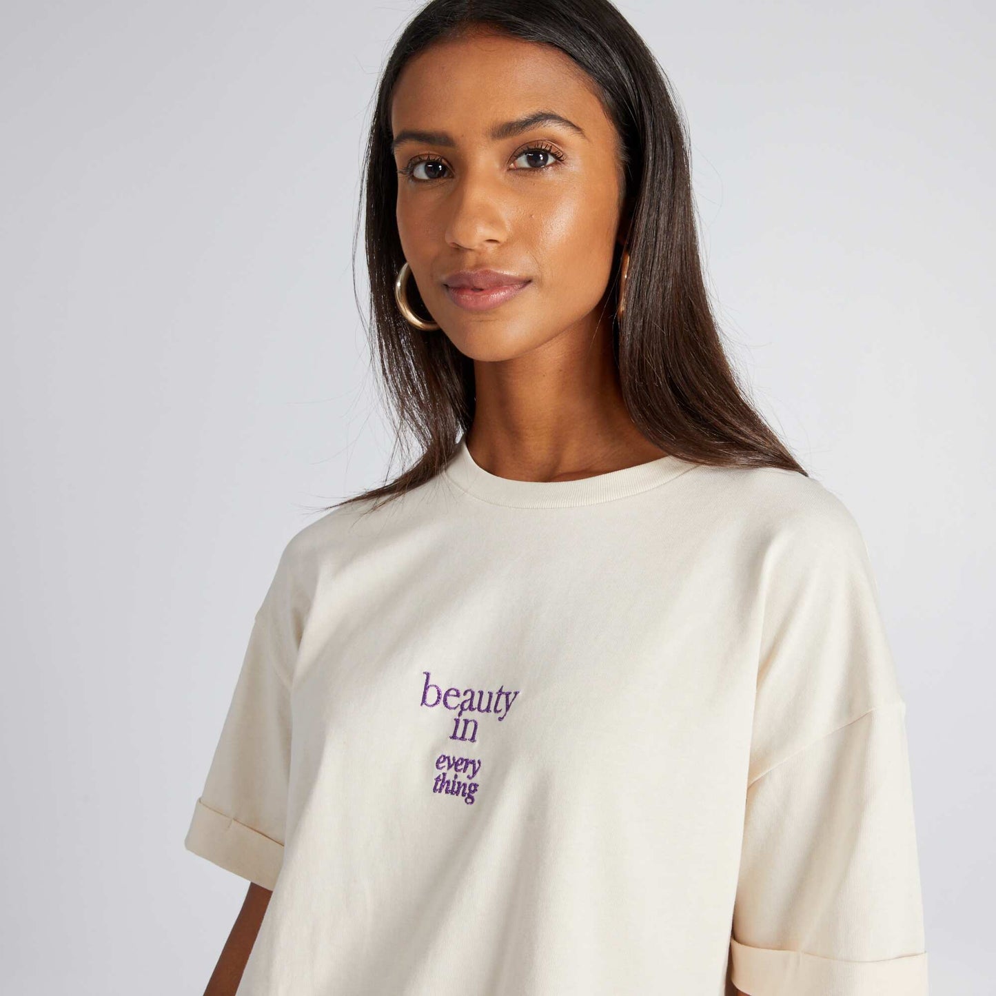 Jersey T-shirt with embroidery BEIGE