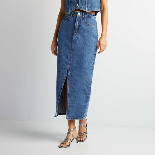 Long denim skirt BLUE