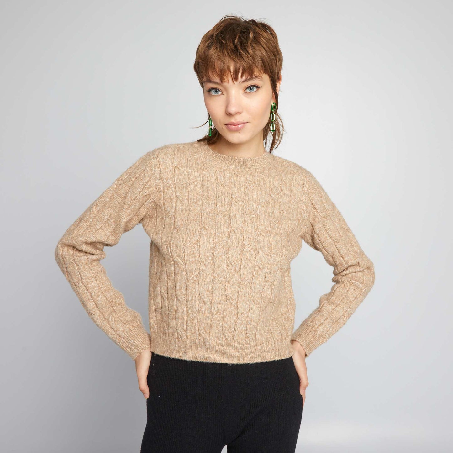 Cable-knit crop top-style jumper BEIGE ACE