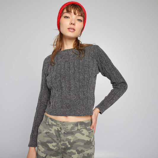 Cable-knit crop top-style jumper D_GREY