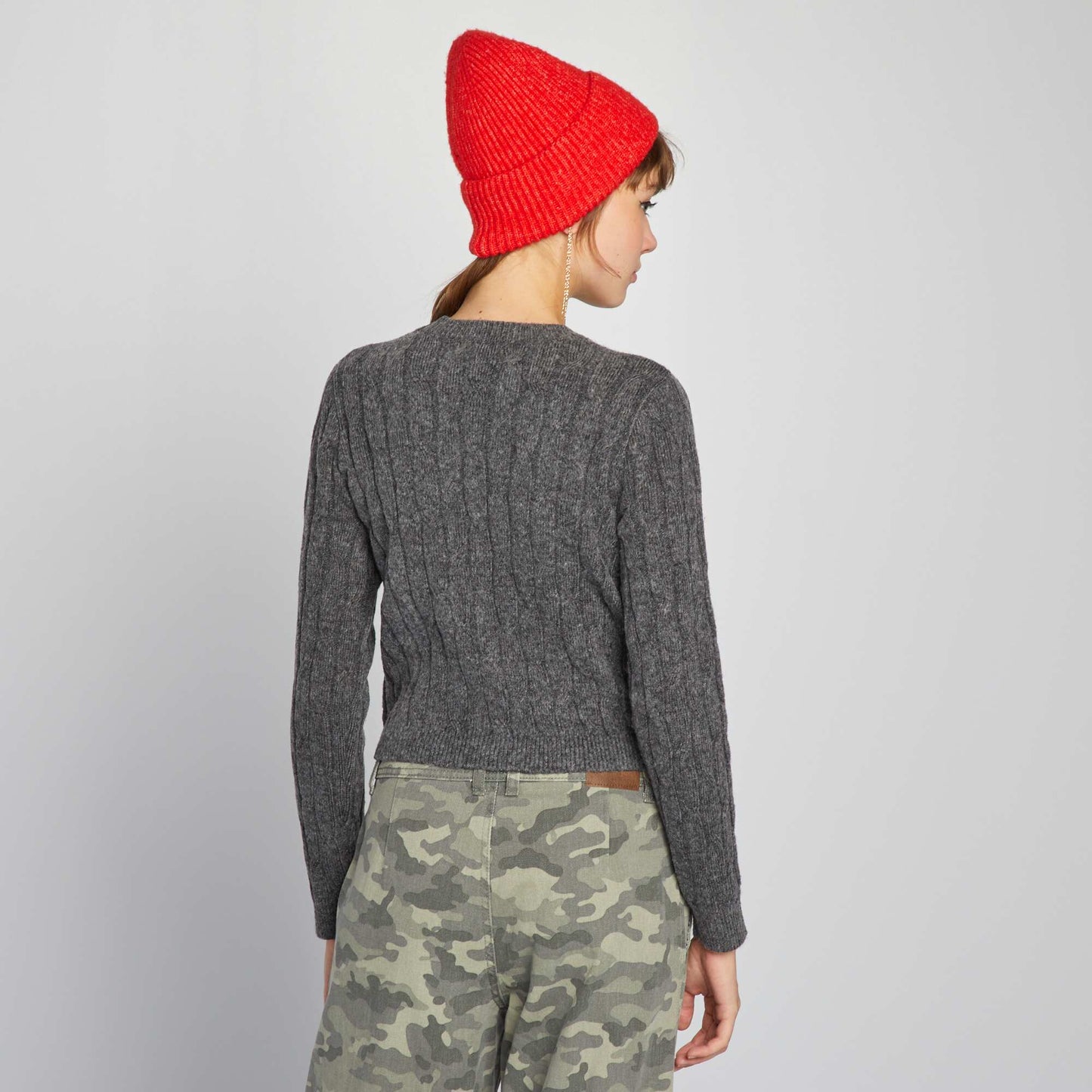 Cable-knit crop top-style jumper D_GREY