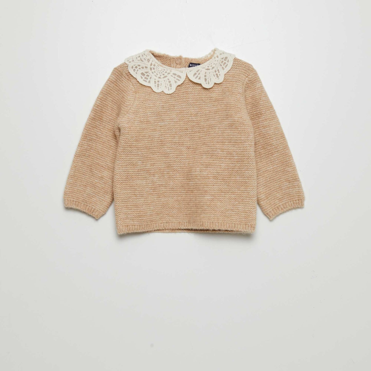 Garter stitch sweater with fancy collar BEIGE