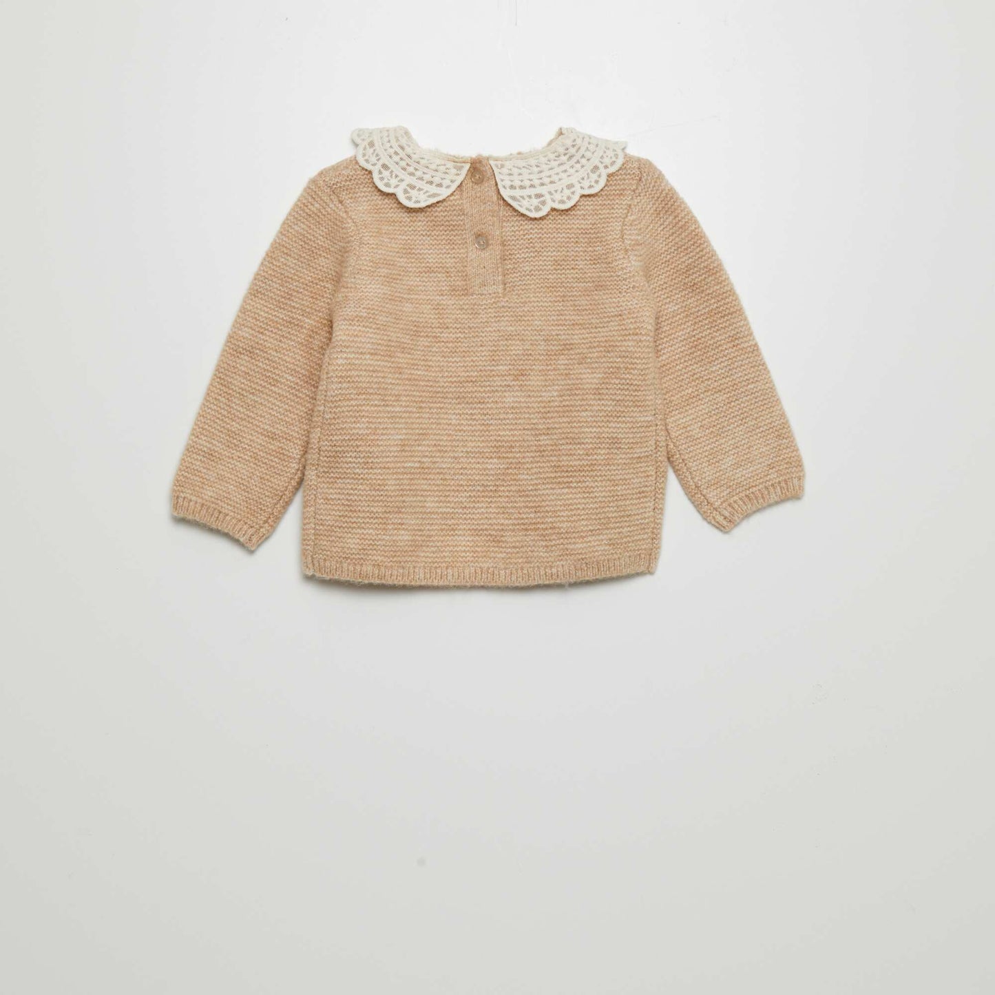 Garter stitch sweater with fancy collar BEIGE