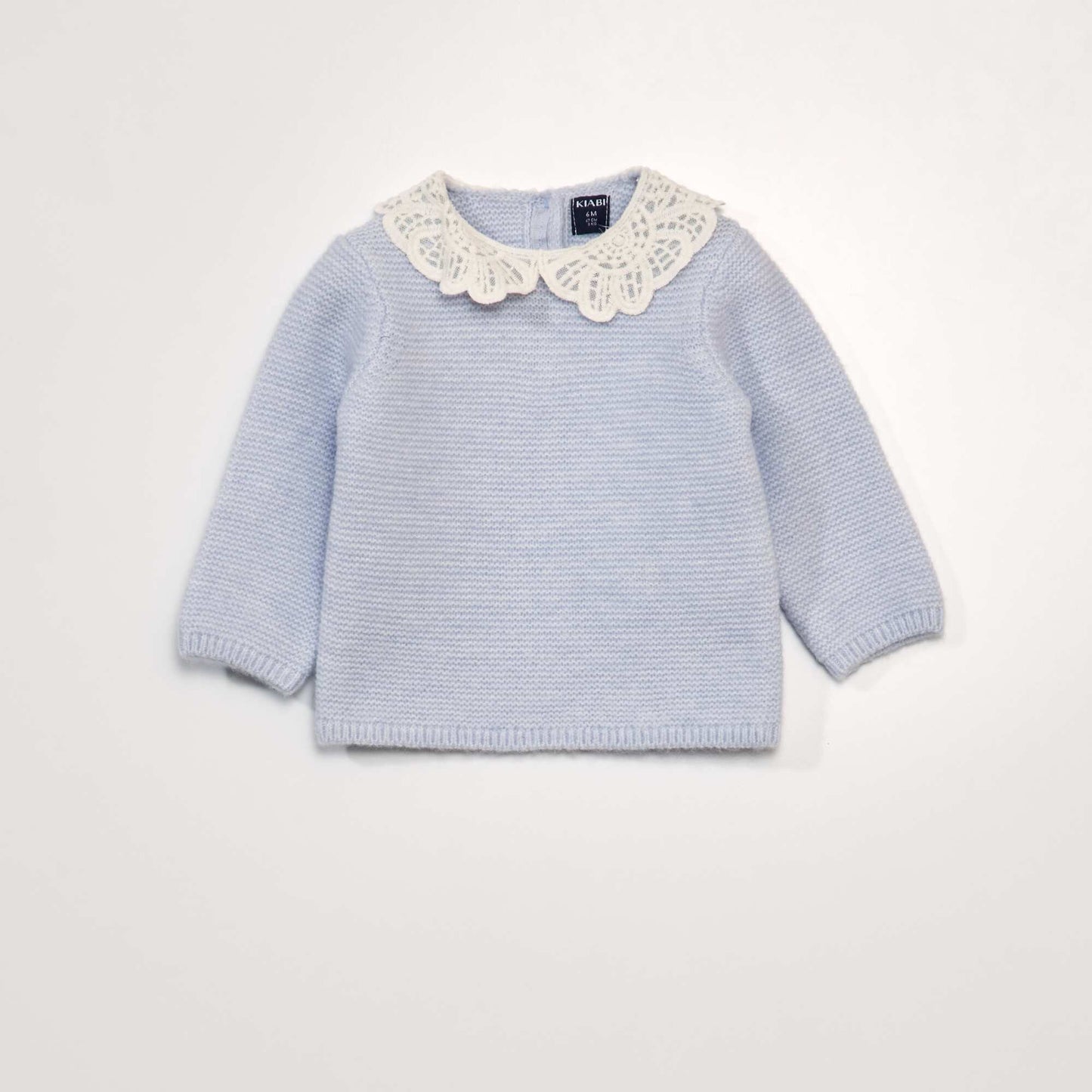 Garter stitch sweater with fancy collar BLUE