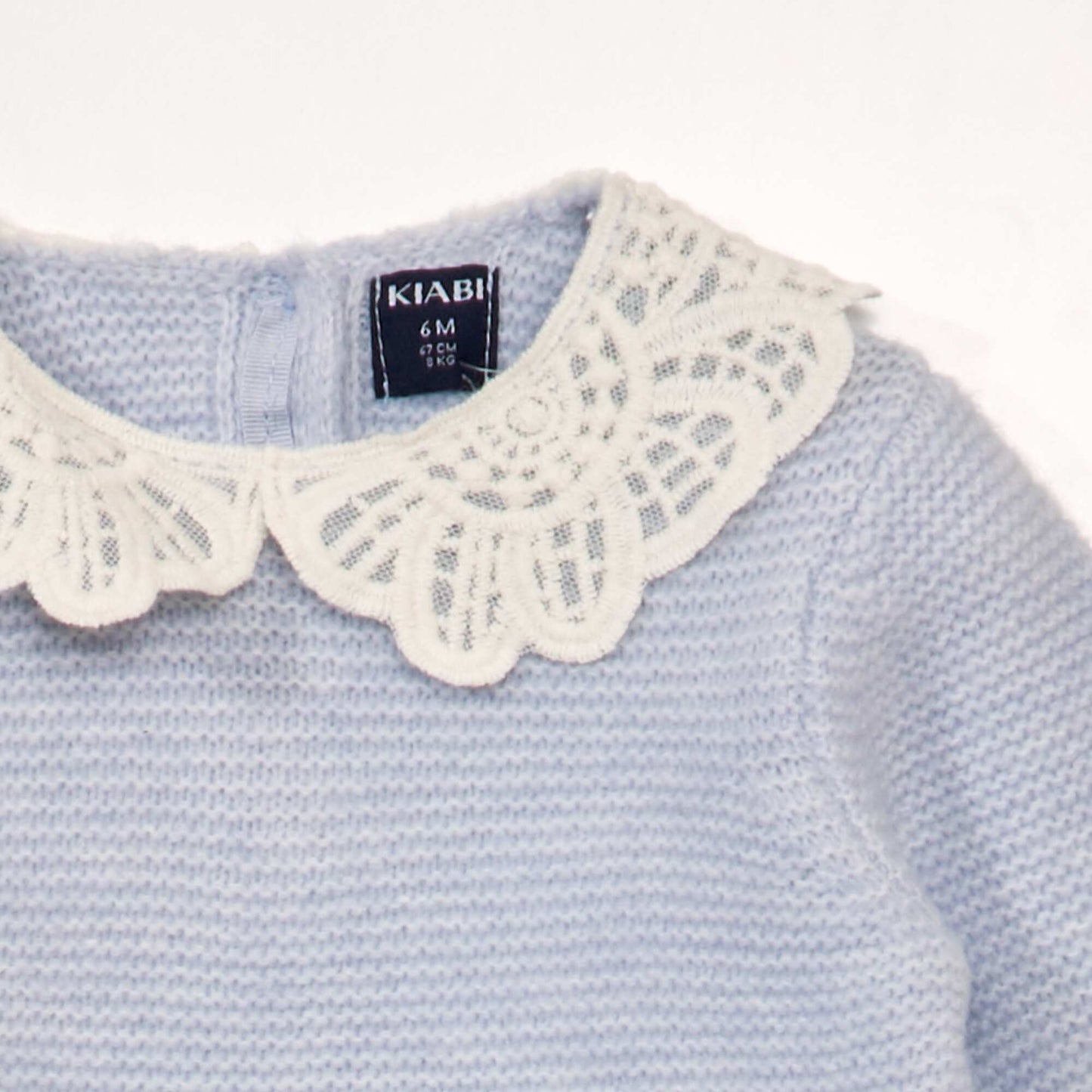 Garter stitch sweater with fancy collar BLUE