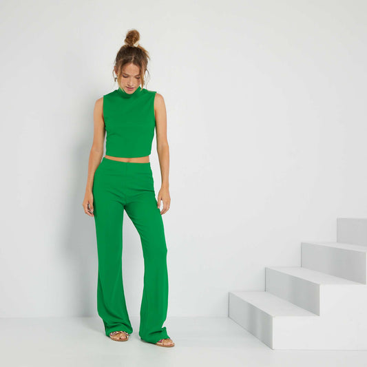 Ribbed wide-leg trousers GREEN