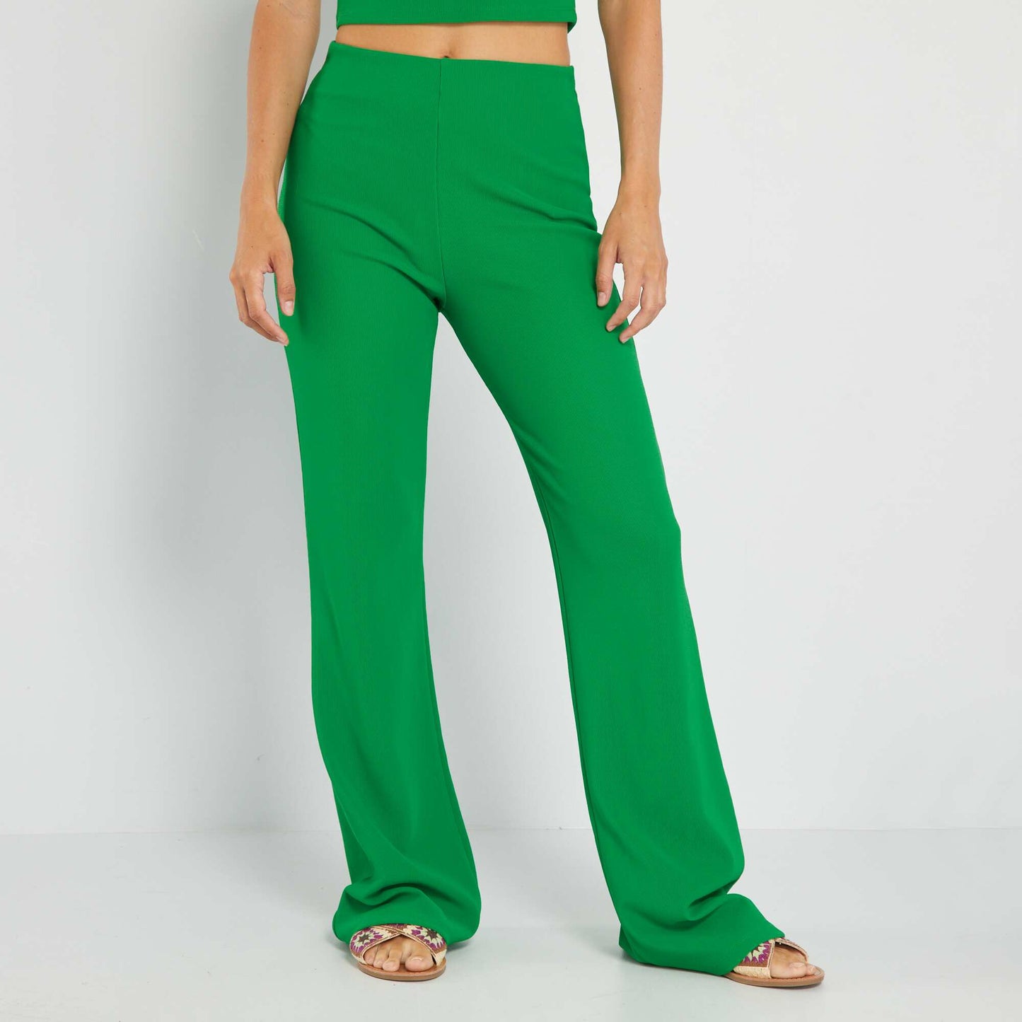 Ribbed wide-leg trousers GREEN