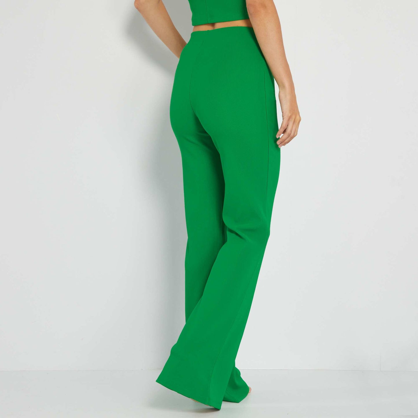 Ribbed wide-leg trousers GREEN