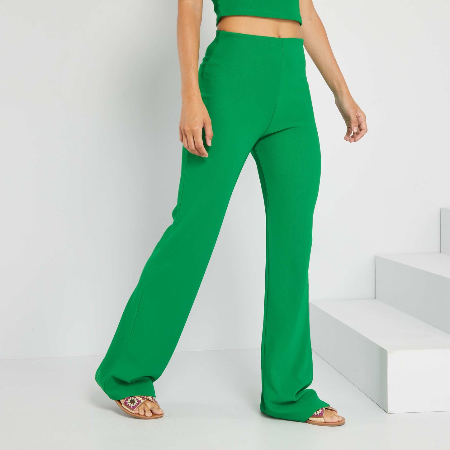 Ribbed wide-leg trousers GREEN