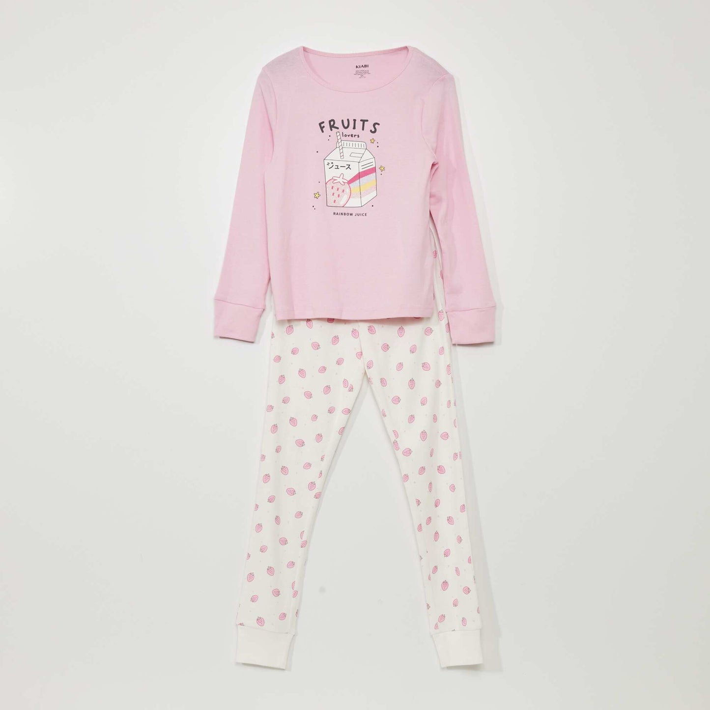 Long pyjamas - Strawberry print - 2-piece set PINK