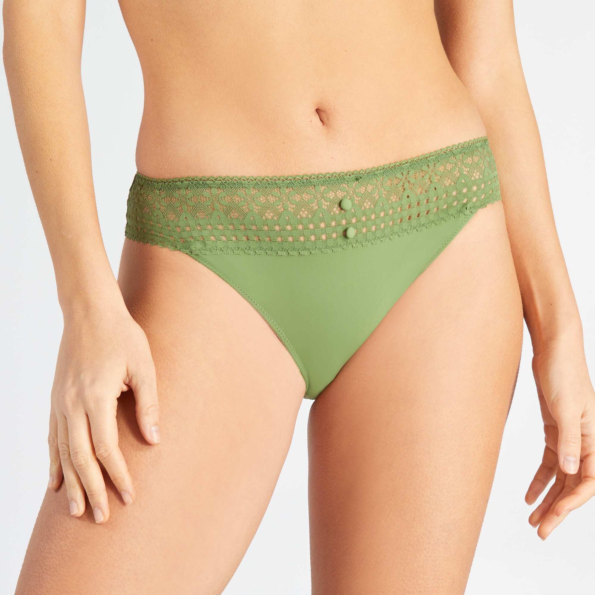 Lace and microfibre briefs DILL GREEN