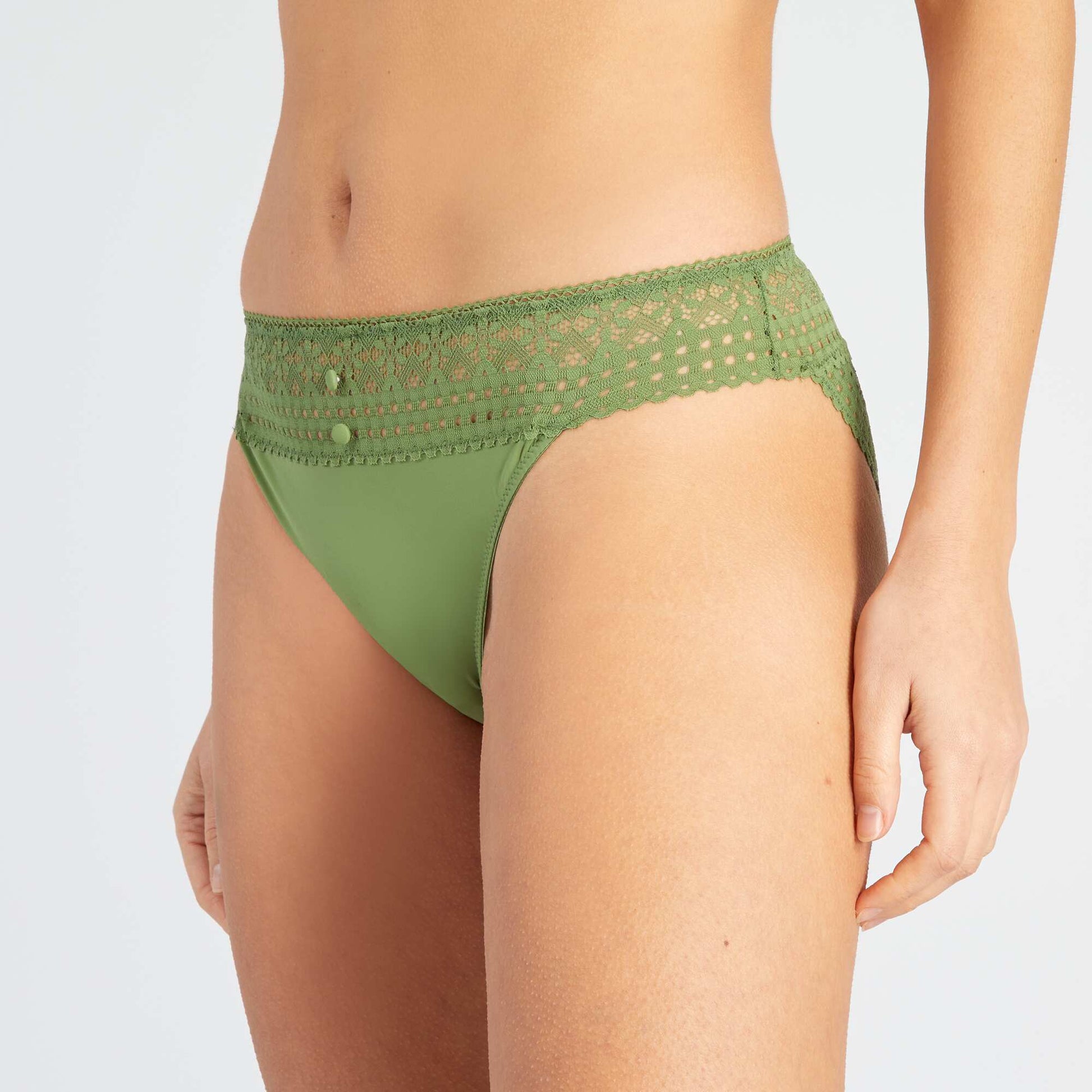 Lace and microfibre briefs DILL GREEN