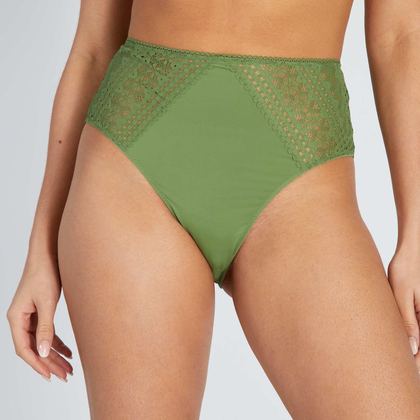High-waisted lace tanga briefs DILL GREEN