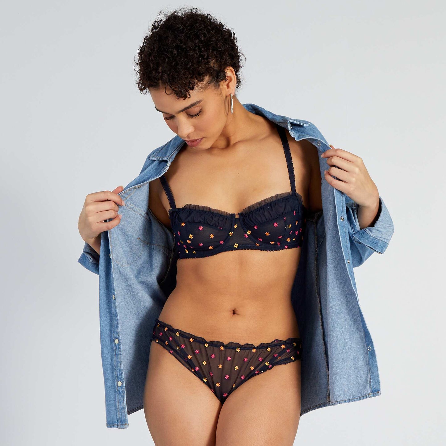 Floral-embroidered tulle demi-cup bra SAPP BLUE
