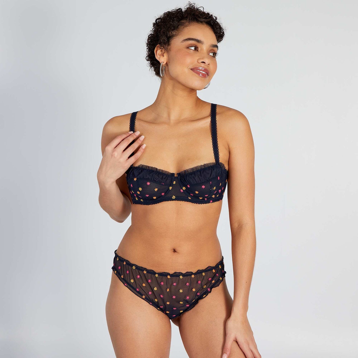 Floral-embroidered tulle demi-cup bra SAPP BLUE