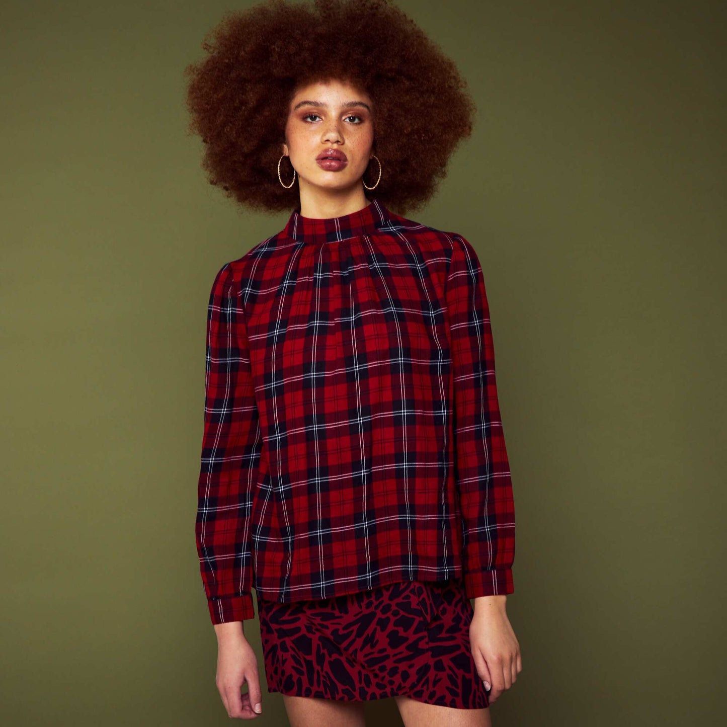 Check flannel blouse RED