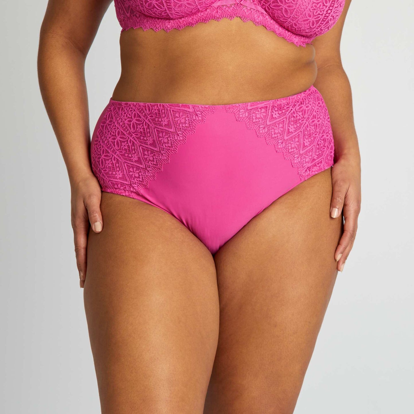Microfibre and lace briefs PINK