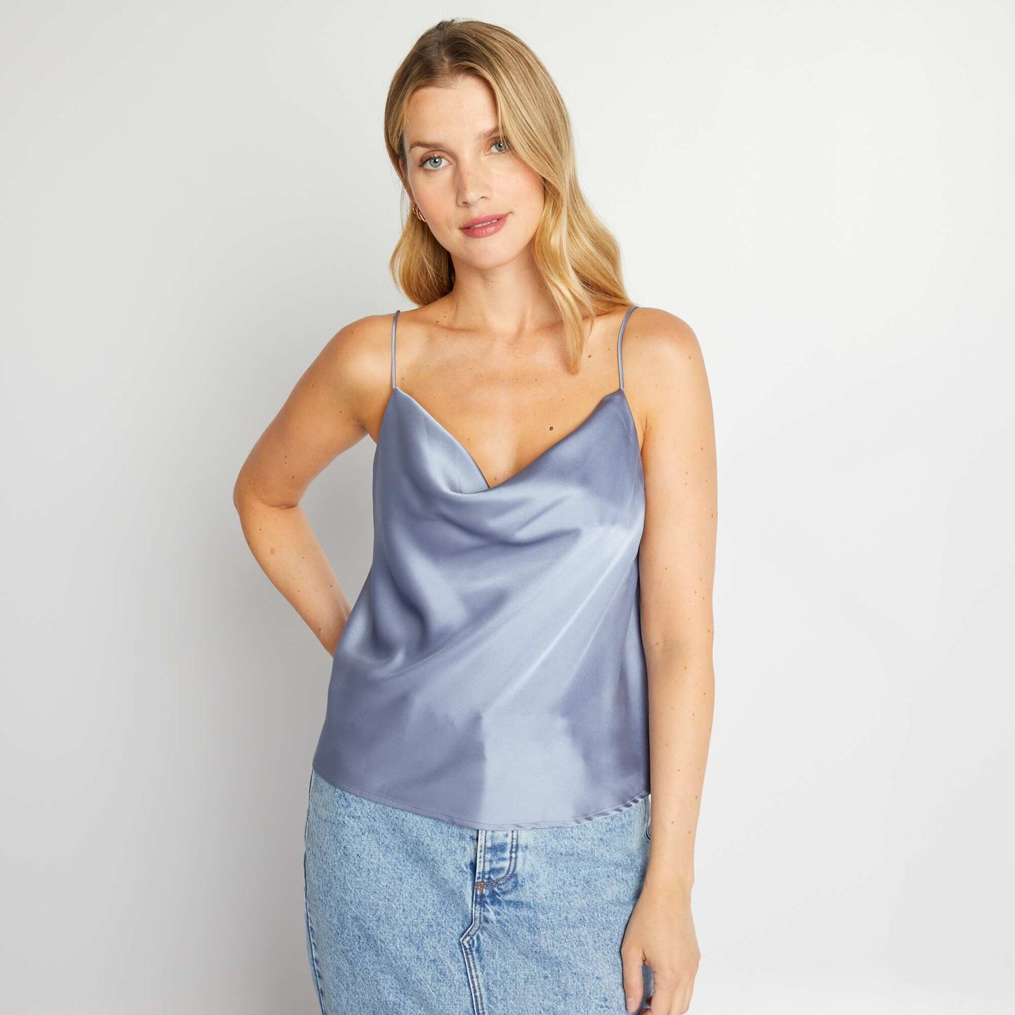 Satin-effect top Blue