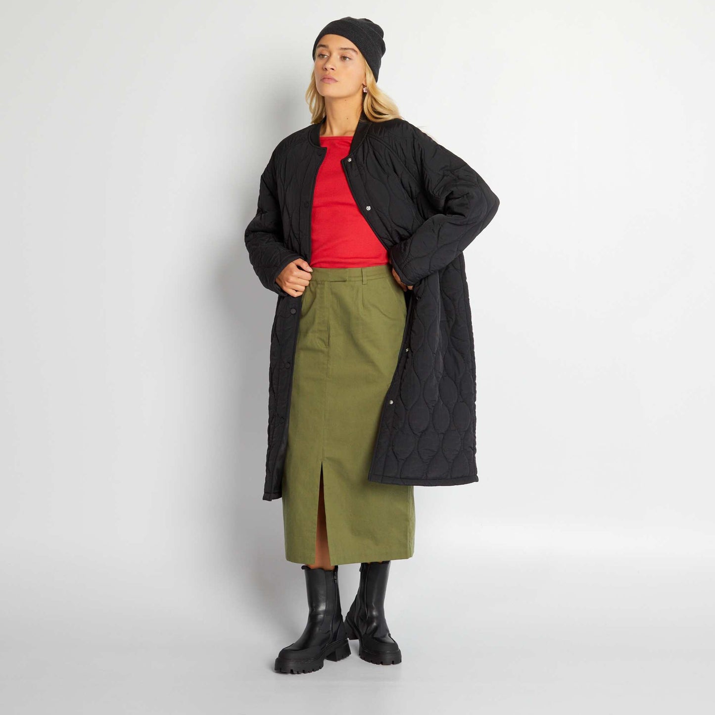 Midi skirt with flap pockets BURNT GREEN