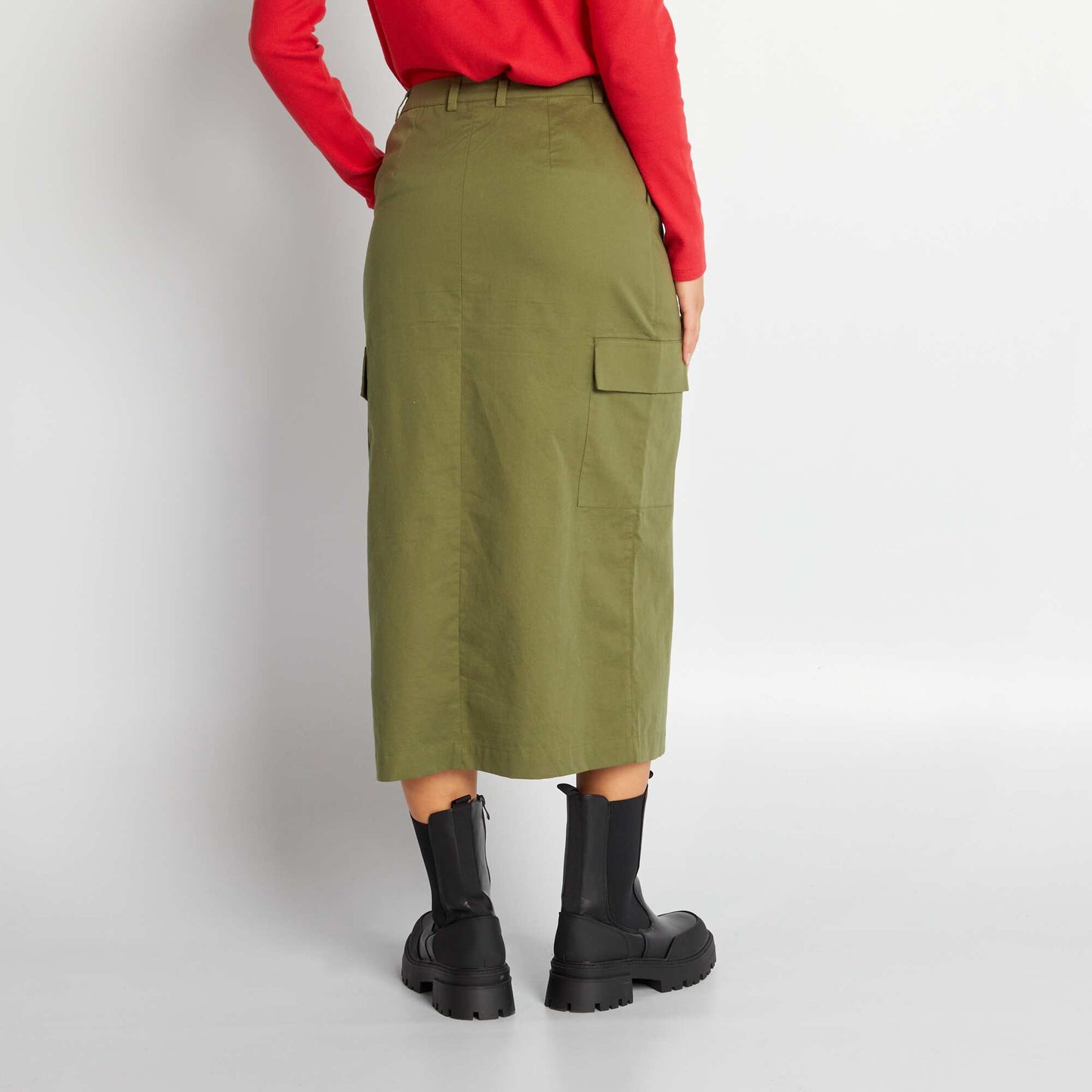 Midi skirt with flap pockets BURNT GREEN