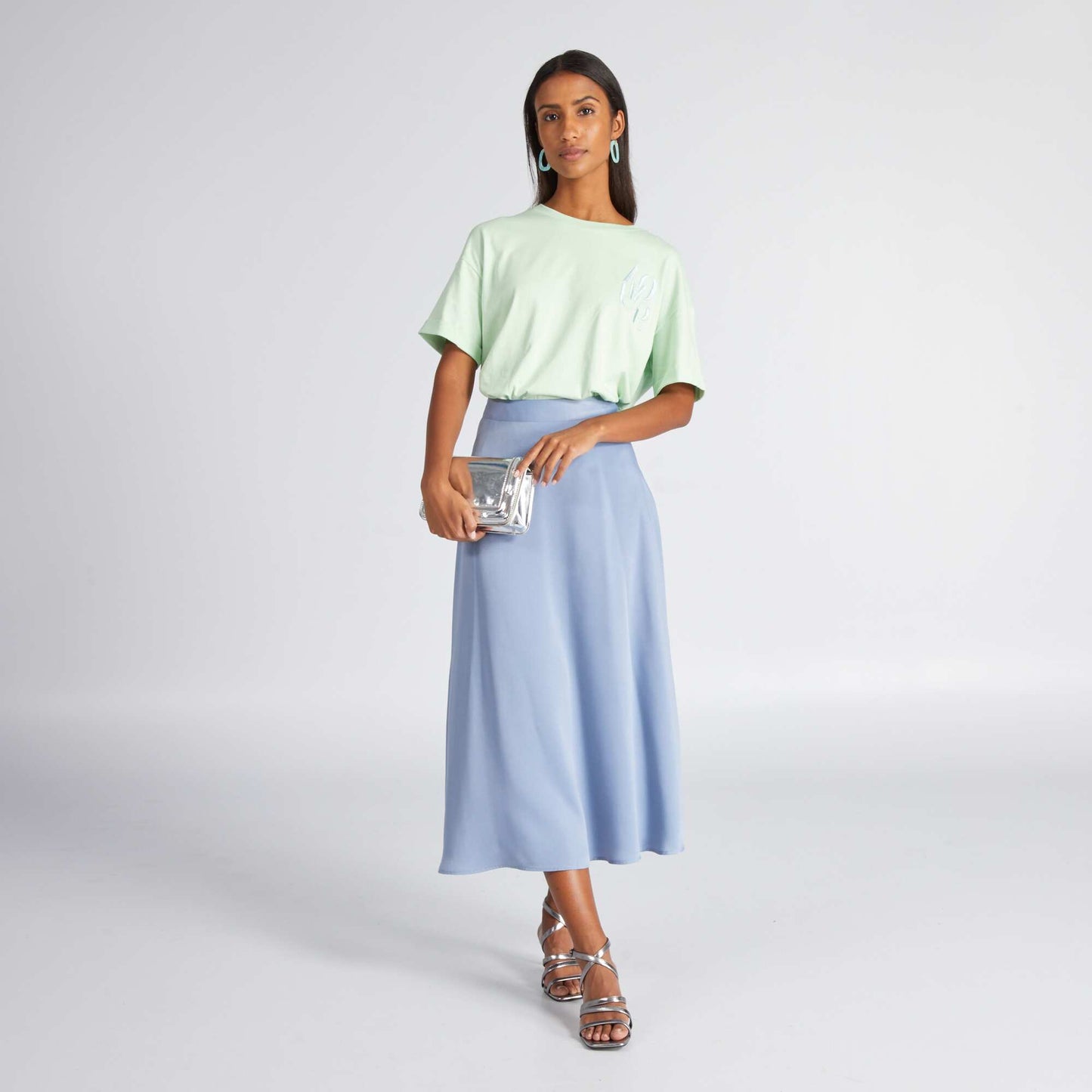 Satin midi skirt Blue