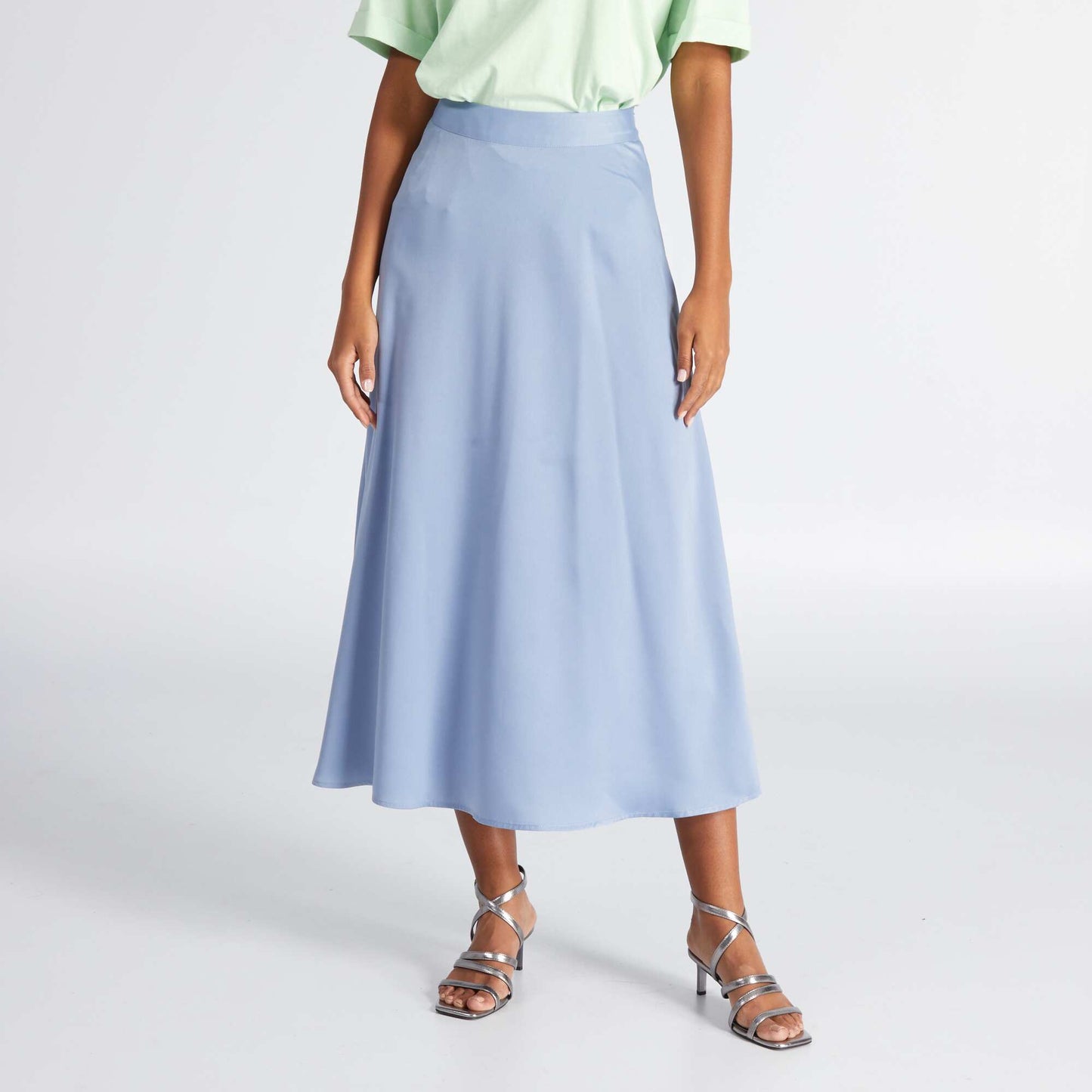 Satin midi skirt Blue