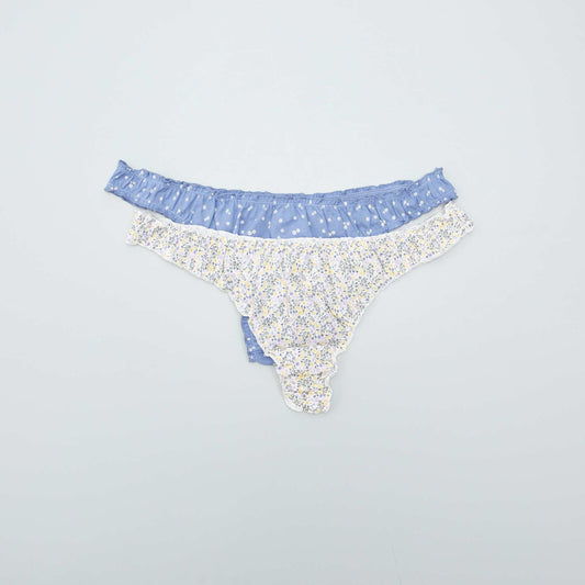 Pack of 2 floral bloomer thongs WHITE