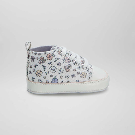 High-top floral canvas trainers BEIGE