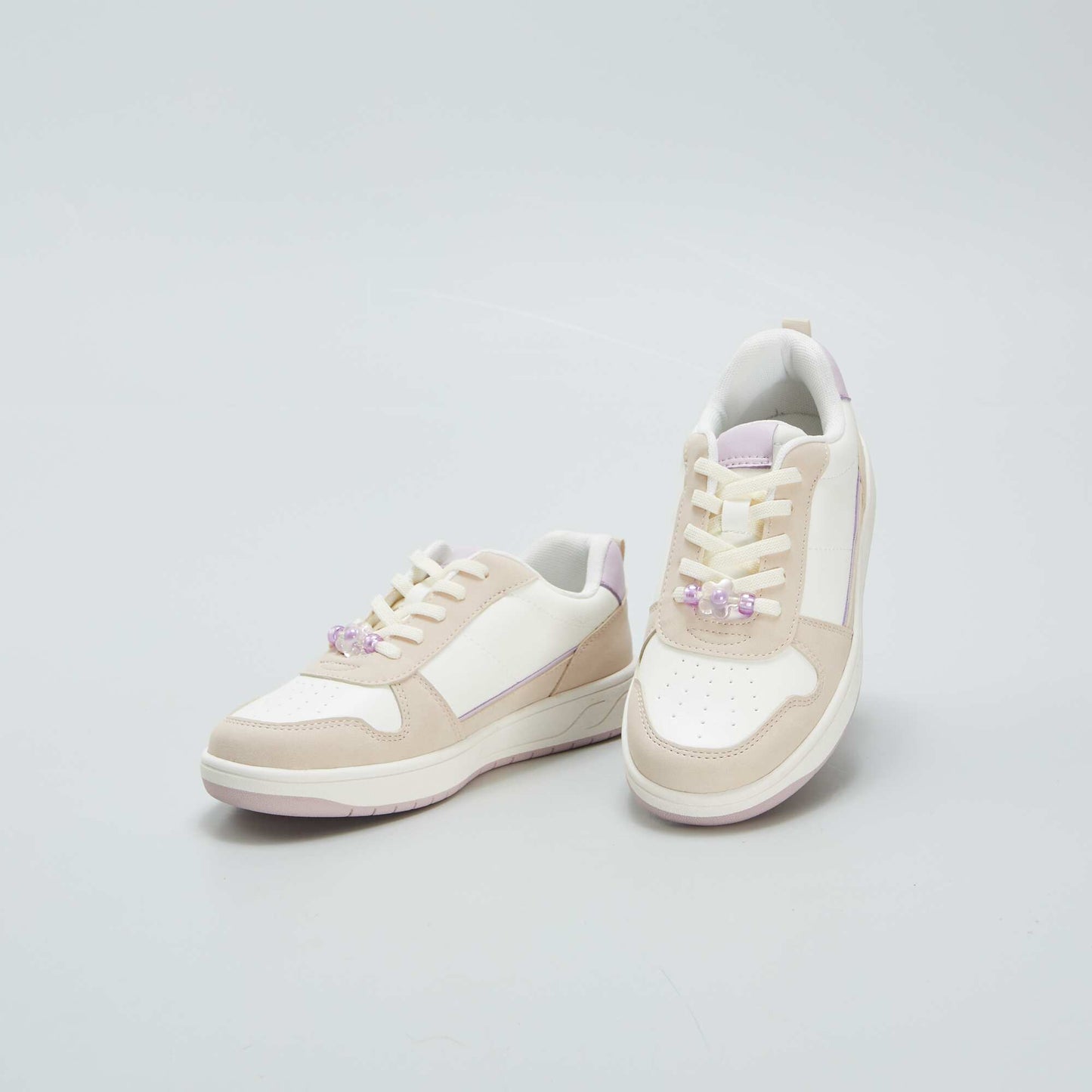 Two-tone low-top trainers with bead WHITE