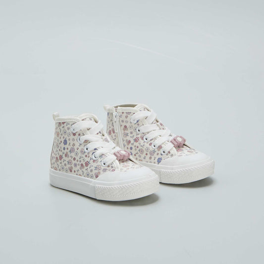 High-top floral print trainers WHITE