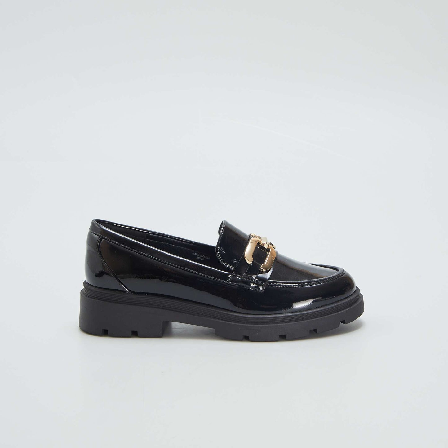 Patent loafers with gold-coloured buckle black