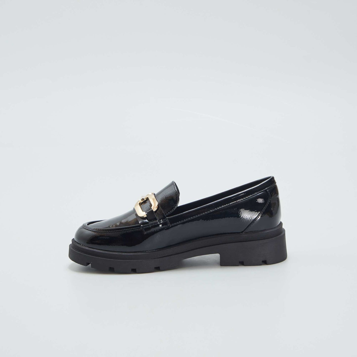Patent loafers with gold-coloured buckle black