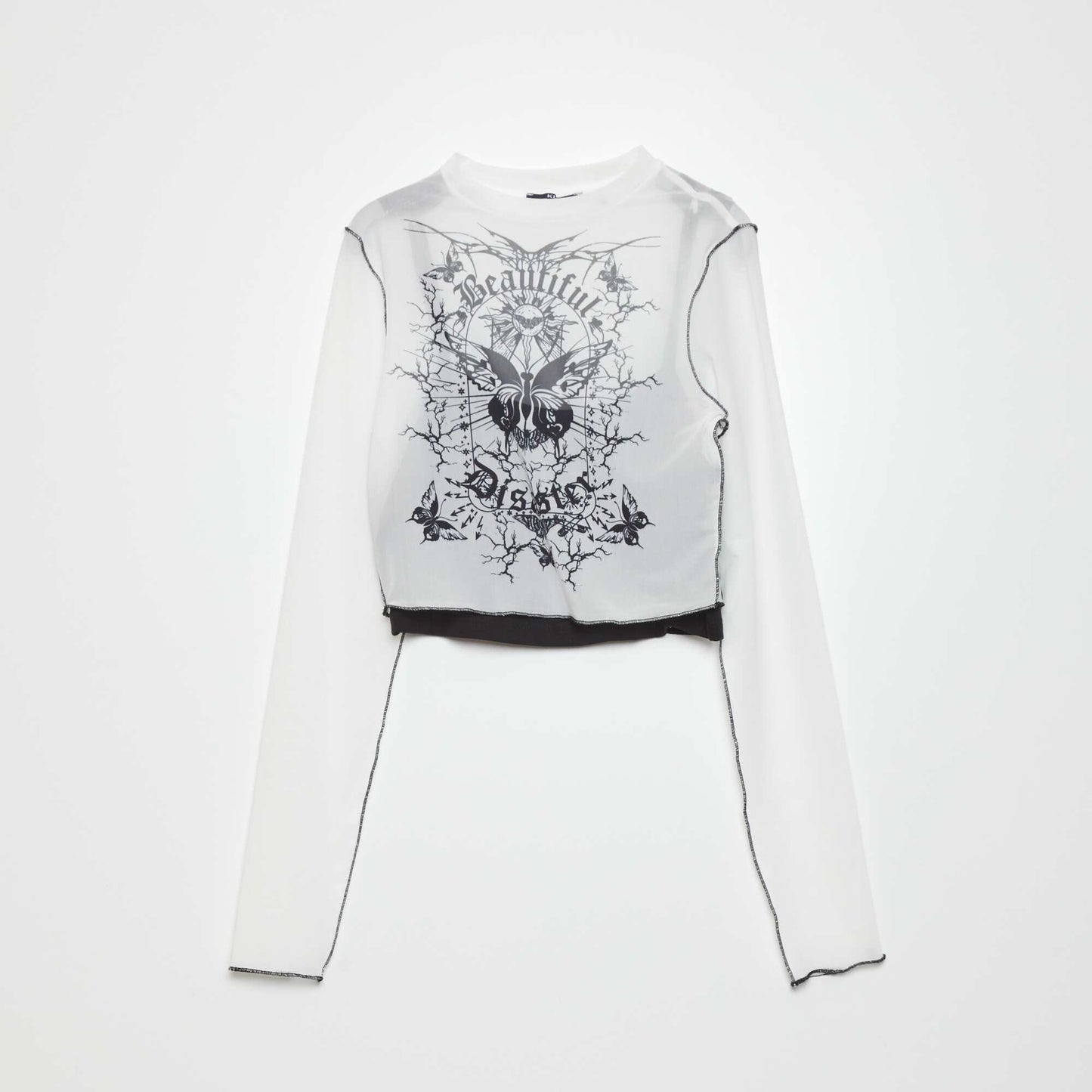 Cropped see-through mesh T-shirt WHITEPAPI