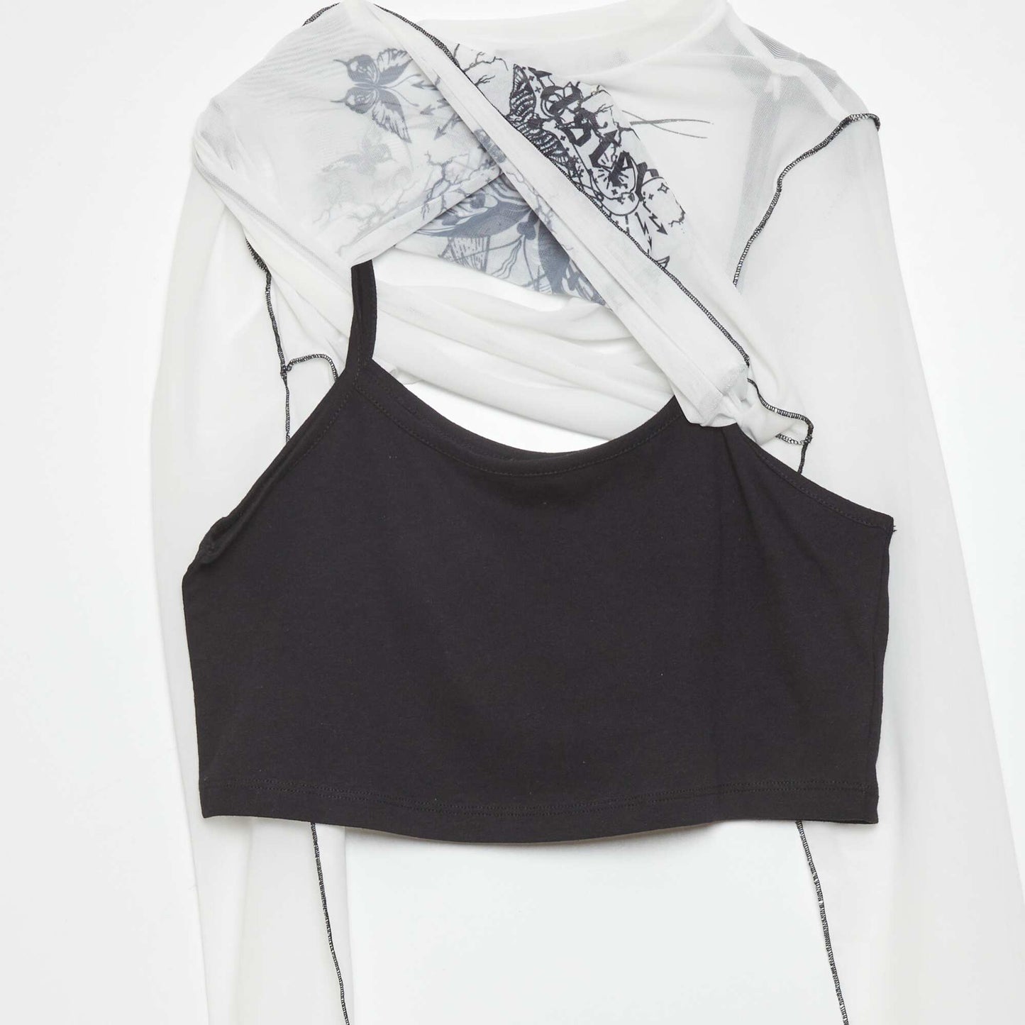 Cropped see-through mesh T-shirt WHITEPAPI