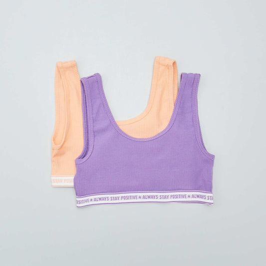 Pack of 2 ribbed sports bras PURPLE