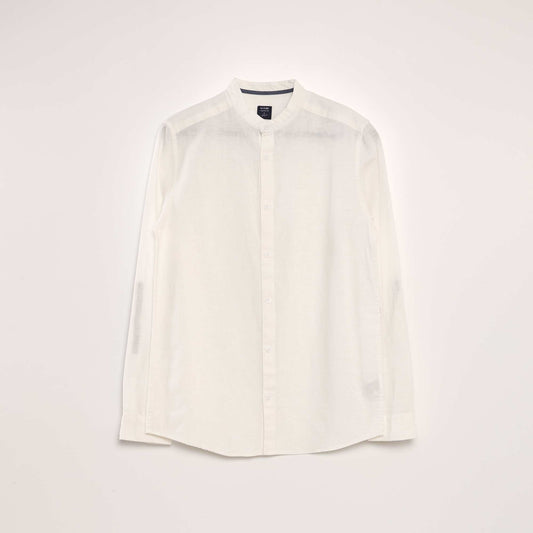 Long-sleeved shirt with linen content WHITE
