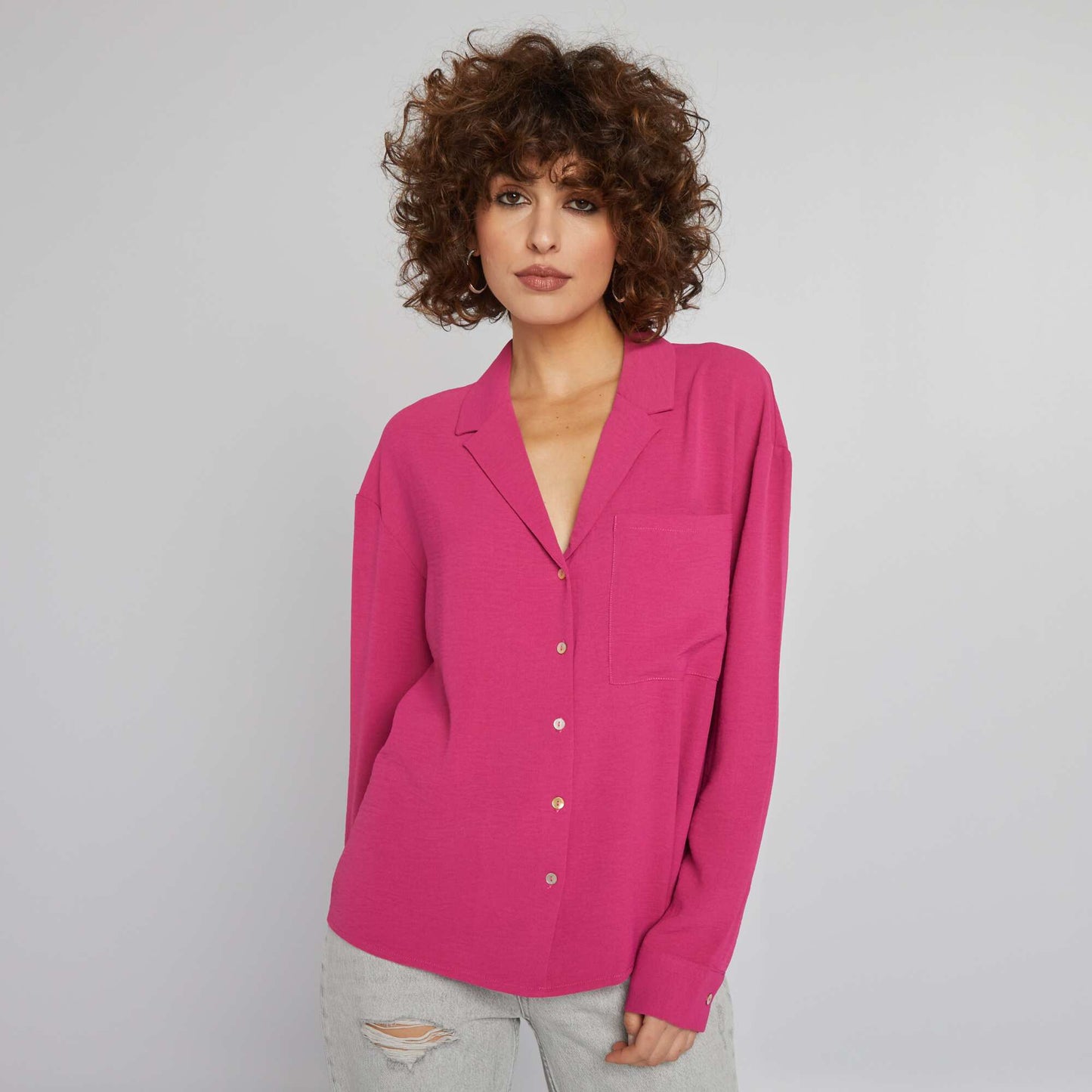 Long-sleeved blouse with pyjama collar PINK