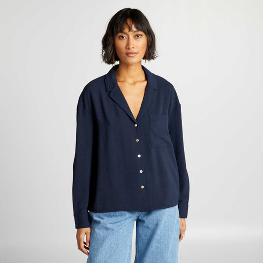 Long-sleeved blouse with pyjama collar BLUE