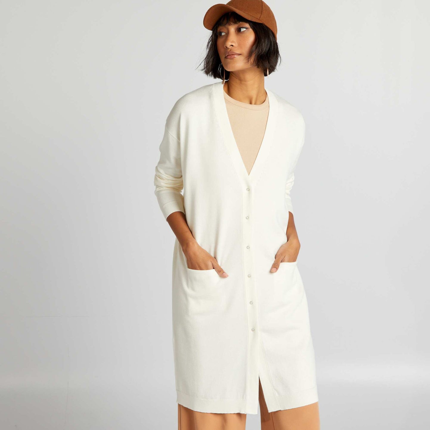 Long button-up cardigan WHITE