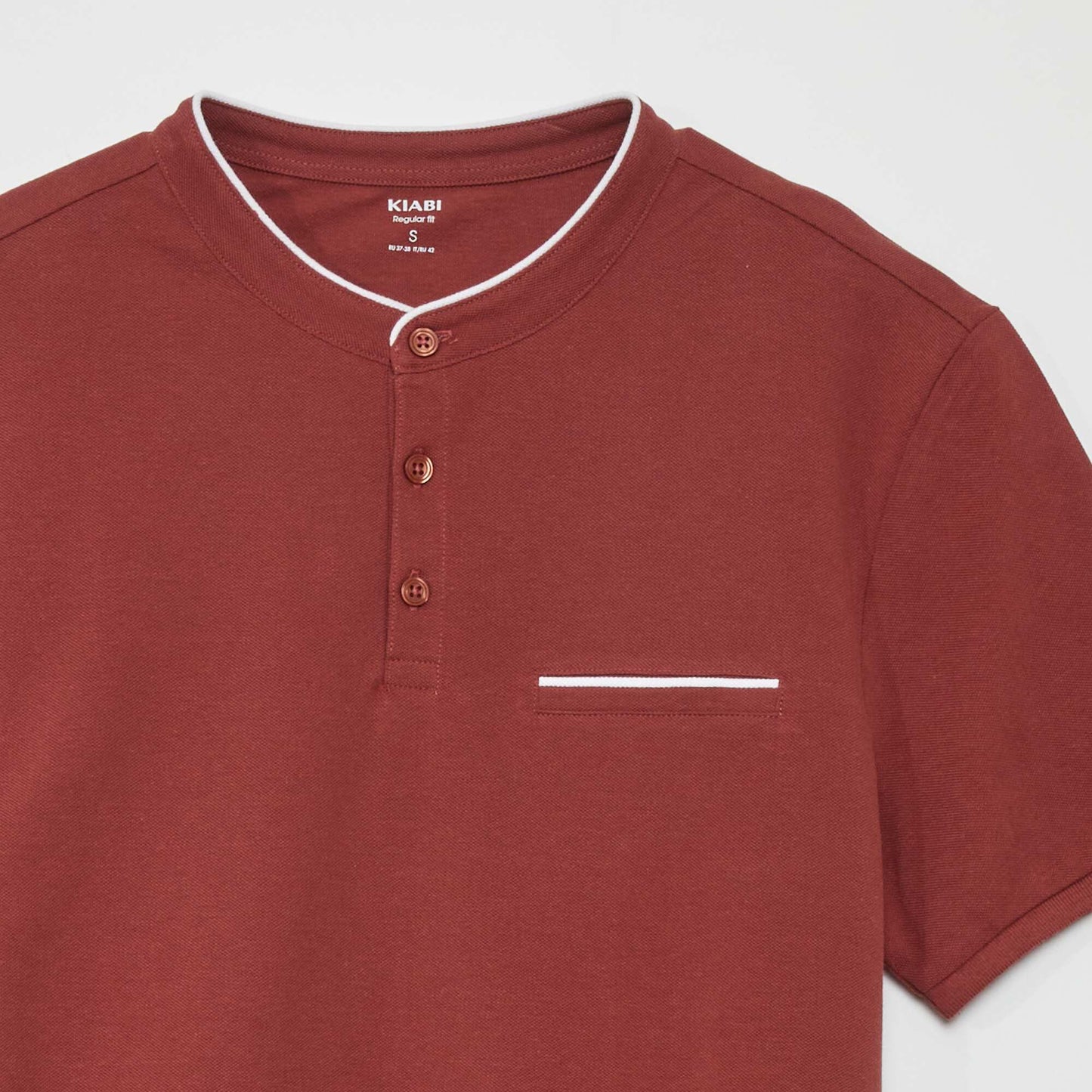 Cotton piqué polo shirt with mandarin collar RED
