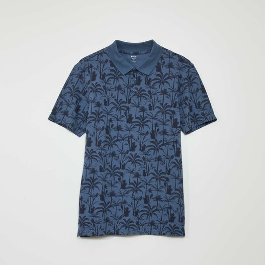 Printed cotton piqué polo shirt BLUE