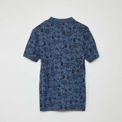 Printed cotton piqué polo shirt BLUE