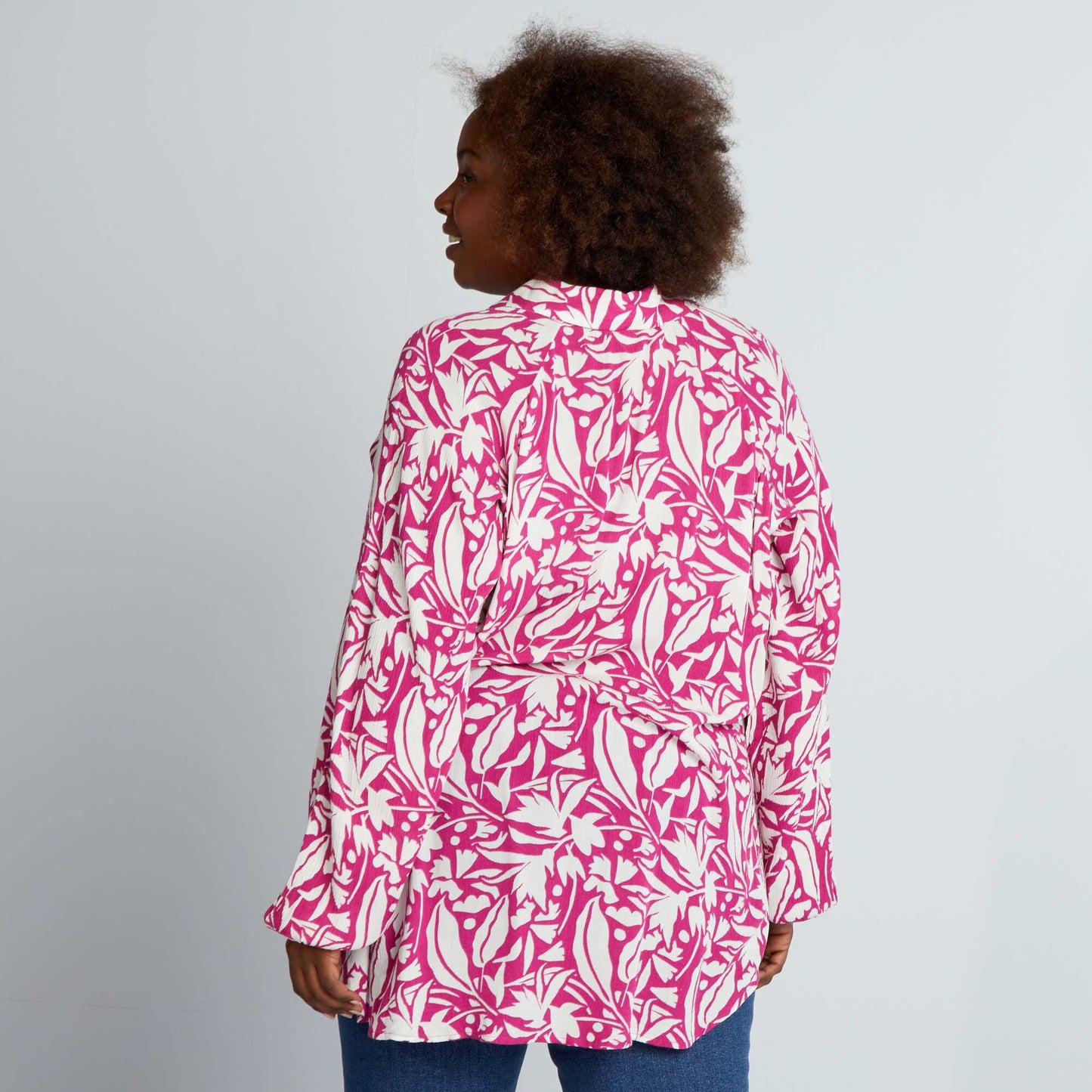 Flowing printed blouse with puff sleeves PINK