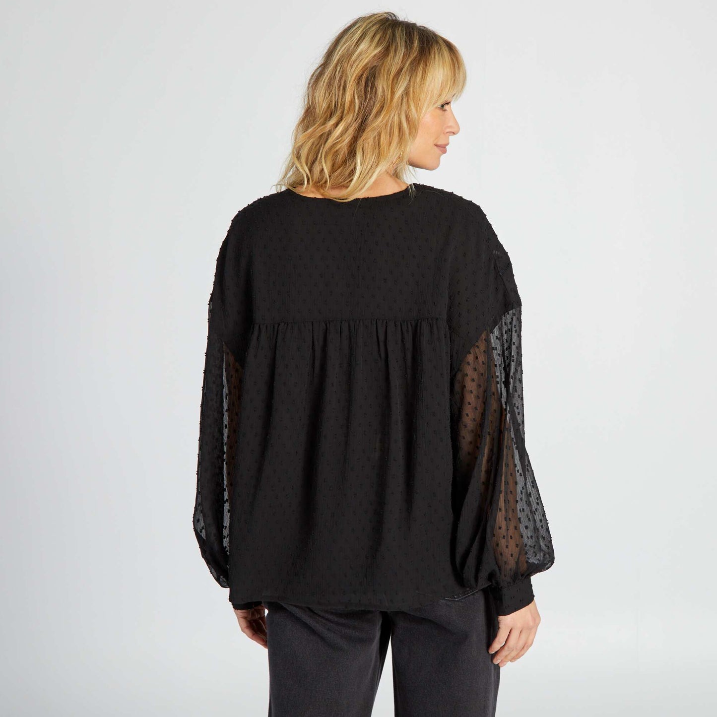 Voile blouse with dotted tulle black